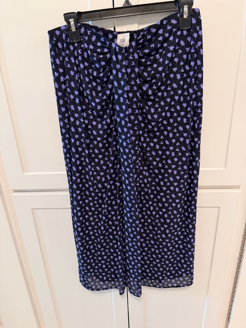 CAbi Navy with Lavender Mini-Print Midi Skirt